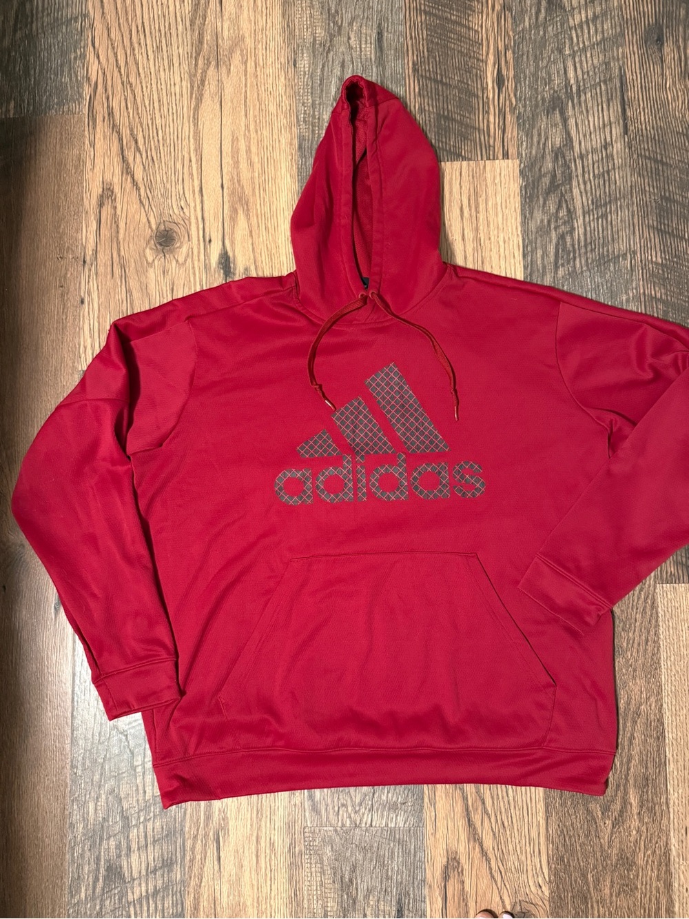adidas Men's Red Crewneck Logo Hoodie Sweater